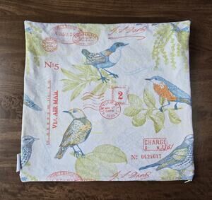 Vintage Bird Postcard Pillow Cover Cushion Case French Country 18x18